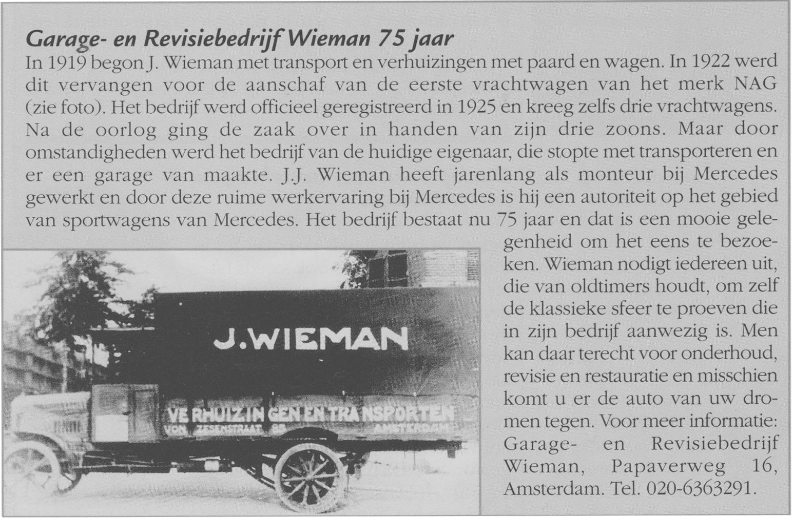 Garage- en revisiebedrijf Wieman 75 jaar